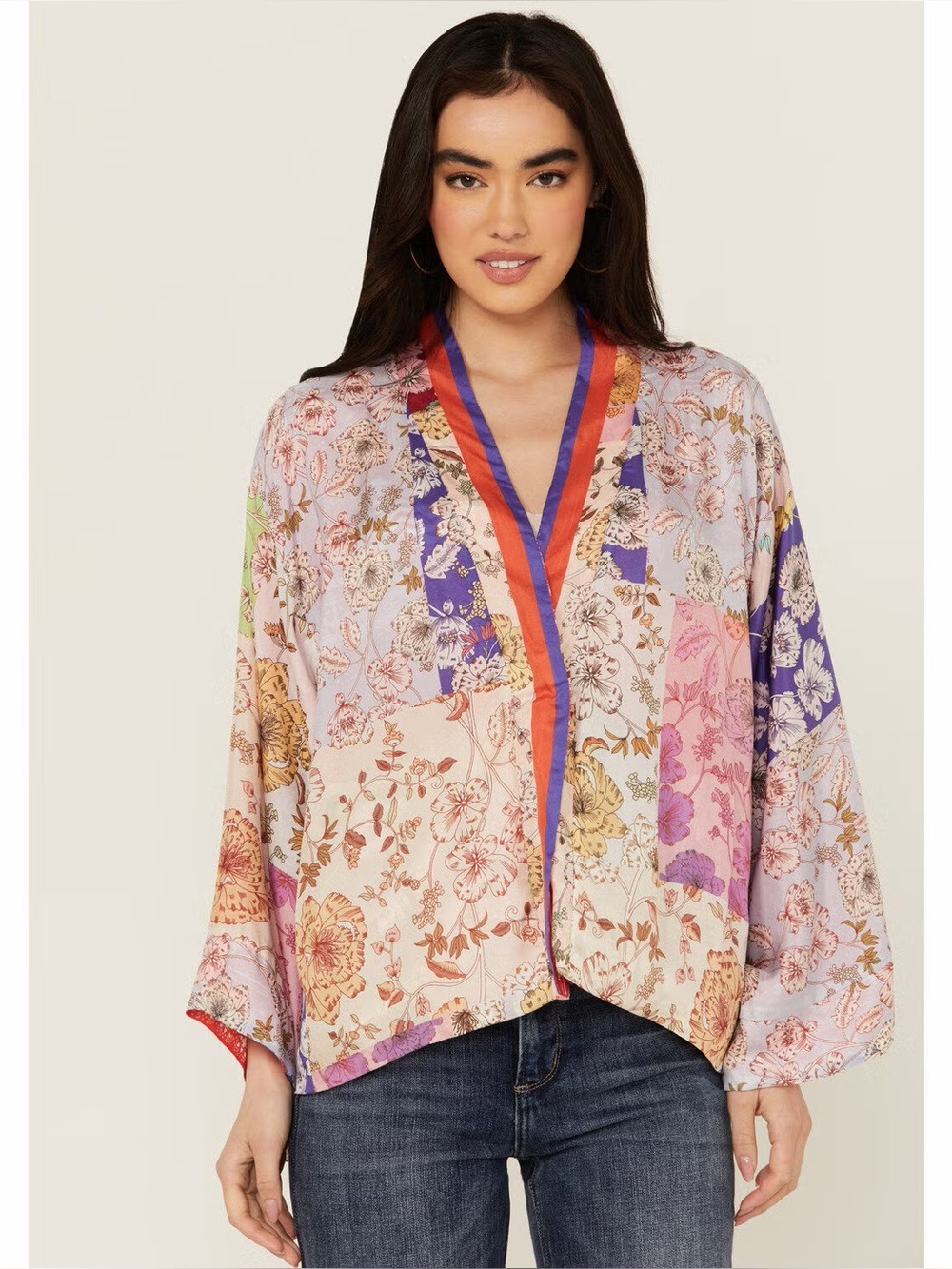 JOHNNY WAS Cosmo Nana Reversible Patchwork Floral Print & Paisley Bandana Kimono